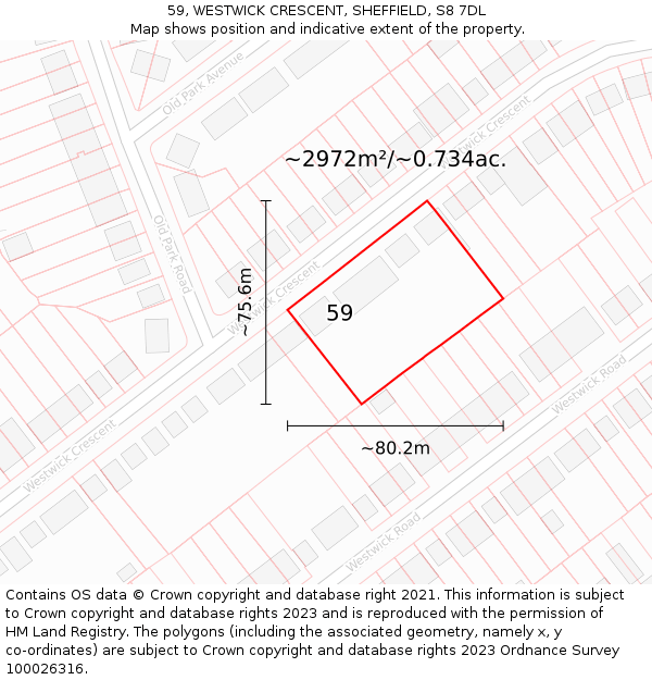59, WESTWICK CRESCENT, SHEFFIELD, S8 7DL: Plot and title map