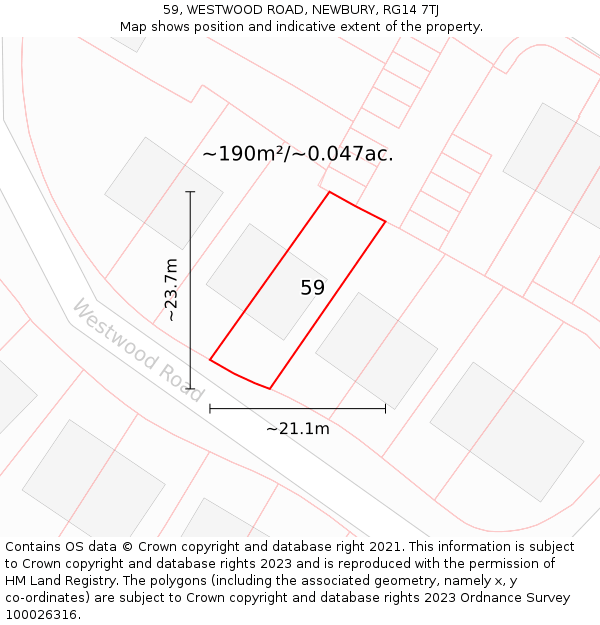 59, WESTWOOD ROAD, NEWBURY, RG14 7TJ: Plot and title map