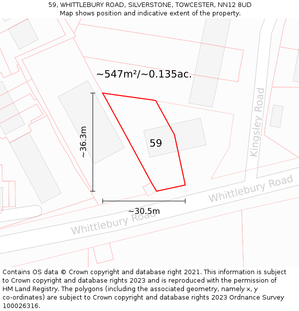 59, WHITTLEBURY ROAD, SILVERSTONE, TOWCESTER, NN12 8UD: Plot and title map