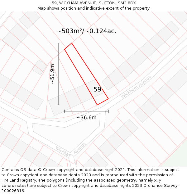 59, WICKHAM AVENUE, SUTTON, SM3 8DX: Plot and title map
