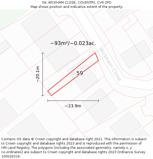 59, WICKHAM CLOSE, COVENTRY, CV6 2PD: Plot and title map