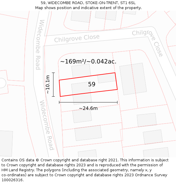 59, WIDECOMBE ROAD, STOKE-ON-TRENT, ST1 6SL: Plot and title map