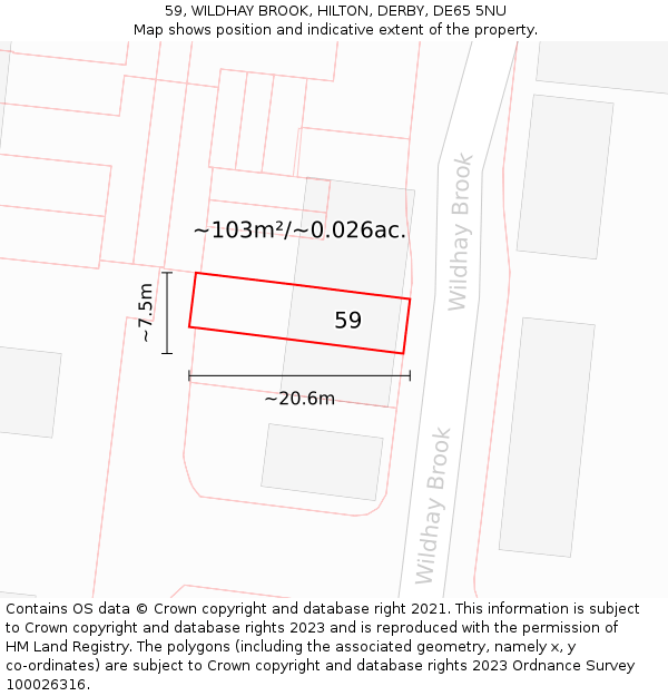 59, WILDHAY BROOK, HILTON, DERBY, DE65 5NU: Plot and title map