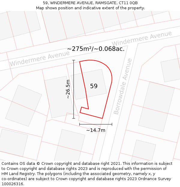 59, WINDERMERE AVENUE, RAMSGATE, CT11 0QB: Plot and title map