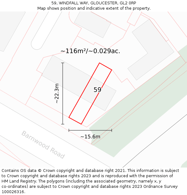59, WINDFALL WAY, GLOUCESTER, GL2 0RP: Plot and title map