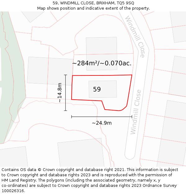 59, WINDMILL CLOSE, BRIXHAM, TQ5 9SQ: Plot and title map