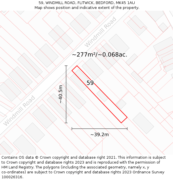 59, WINDMILL ROAD, FLITWICK, BEDFORD, MK45 1AU: Plot and title map