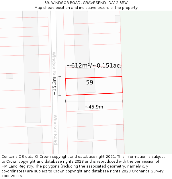 59, WINDSOR ROAD, GRAVESEND, DA12 5BW: Plot and title map