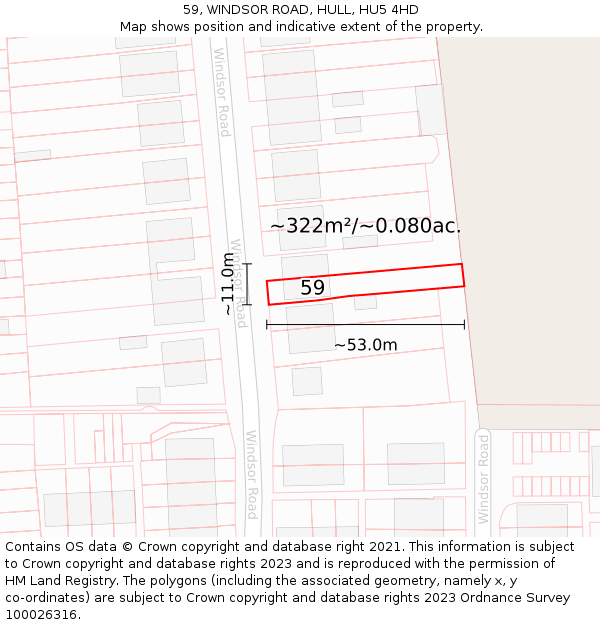 59, WINDSOR ROAD, HULL, HU5 4HD: Plot and title map
