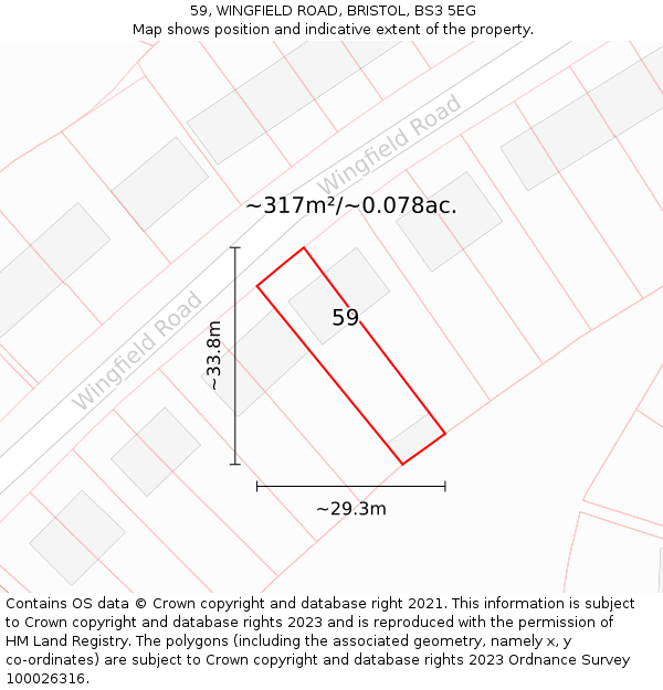 59, WINGFIELD ROAD, BRISTOL, BS3 5EG: Plot and title map