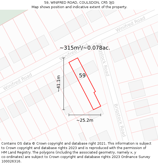 59, WINIFRED ROAD, COULSDON, CR5 3JG: Plot and title map