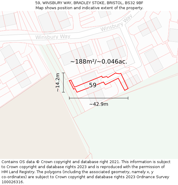 59, WINSBURY WAY, BRADLEY STOKE, BRISTOL, BS32 9BF: Plot and title map