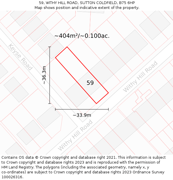 59, WITHY HILL ROAD, SUTTON COLDFIELD, B75 6HP: Plot and title map