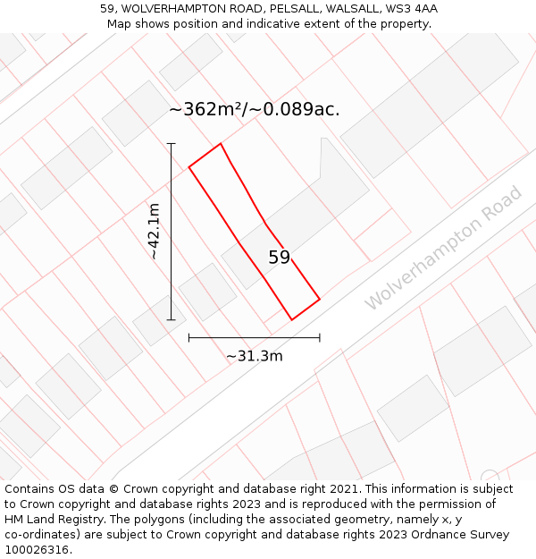 59, WOLVERHAMPTON ROAD, PELSALL, WALSALL, WS3 4AA: Plot and title map