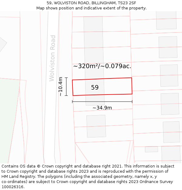 59, WOLVISTON ROAD, BILLINGHAM, TS23 2SF: Plot and title map