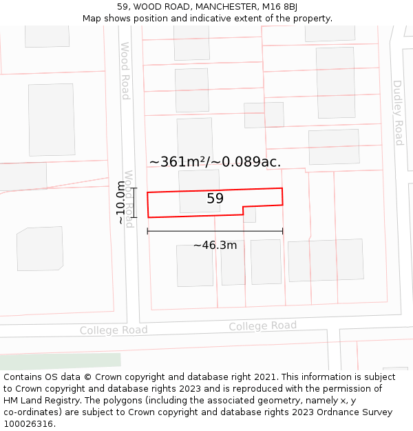 59, WOOD ROAD, MANCHESTER, M16 8BJ: Plot and title map