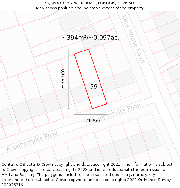 59, WOODBASTWICK ROAD, LONDON, SE26 5LG: Plot and title map