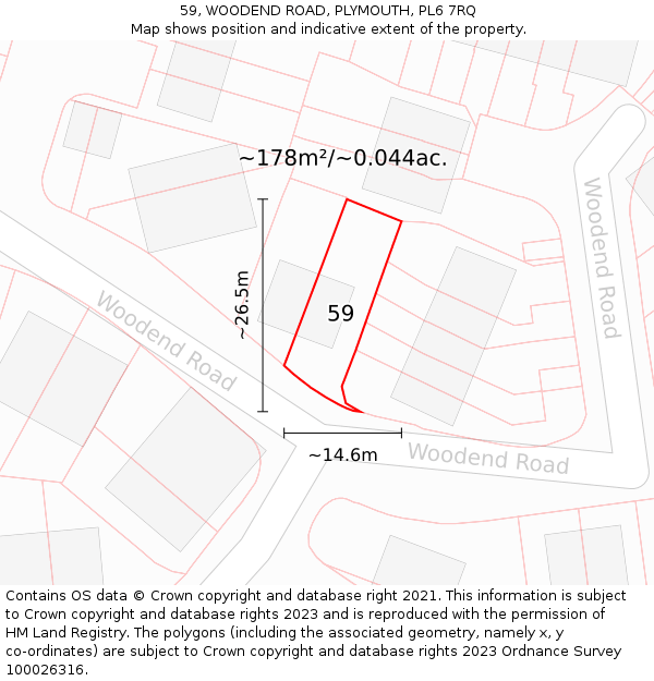 59, WOODEND ROAD, PLYMOUTH, PL6 7RQ: Plot and title map