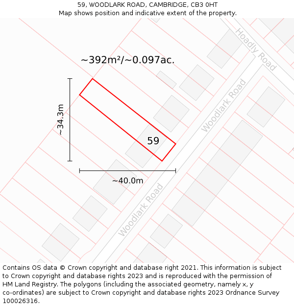 59, WOODLARK ROAD, CAMBRIDGE, CB3 0HT: Plot and title map