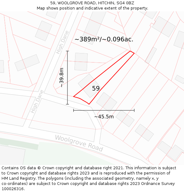 59, WOOLGROVE ROAD, HITCHIN, SG4 0BZ: Plot and title map