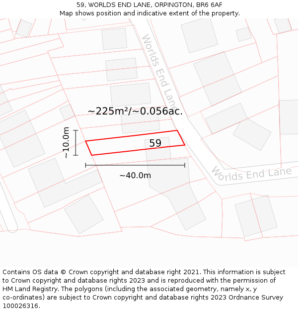 59, WORLDS END LANE, ORPINGTON, BR6 6AF: Plot and title map