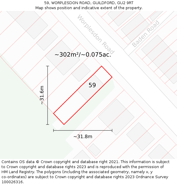 59, WORPLESDON ROAD, GUILDFORD, GU2 9RT: Plot and title map