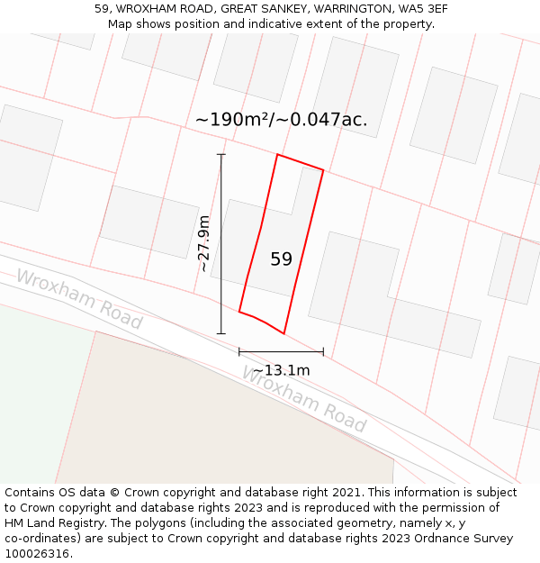 59, WROXHAM ROAD, GREAT SANKEY, WARRINGTON, WA5 3EF: Plot and title map