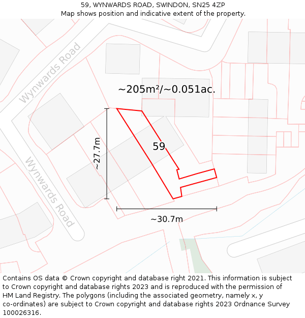 59, WYNWARDS ROAD, SWINDON, SN25 4ZP: Plot and title map