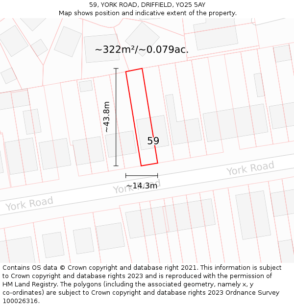 59, YORK ROAD, DRIFFIELD, YO25 5AY: Plot and title map