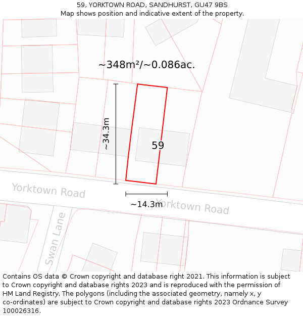 59, YORKTOWN ROAD, SANDHURST, GU47 9BS: Plot and title map