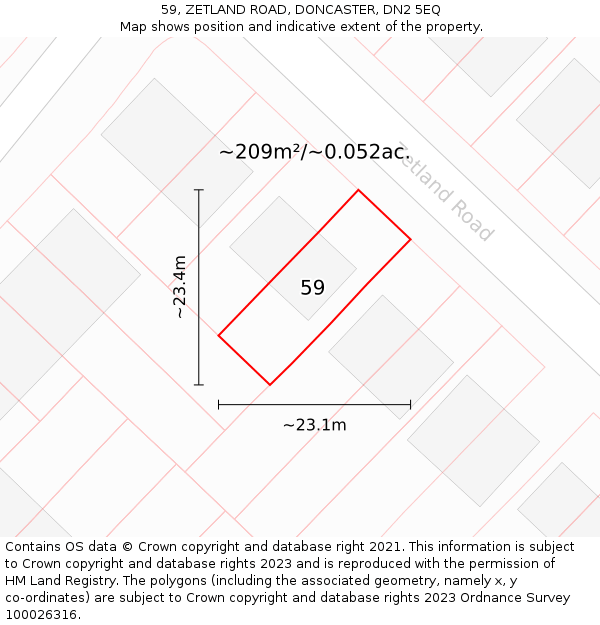 59, ZETLAND ROAD, DONCASTER, DN2 5EQ: Plot and title map