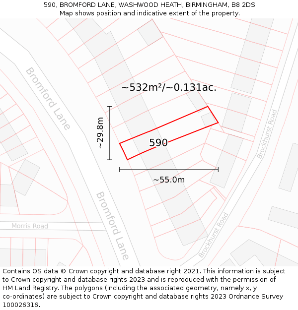 590, BROMFORD LANE, WASHWOOD HEATH, BIRMINGHAM, B8 2DS: Plot and title map