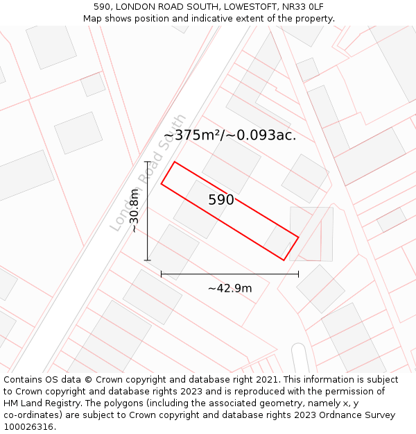 590, LONDON ROAD SOUTH, LOWESTOFT, NR33 0LF: Plot and title map