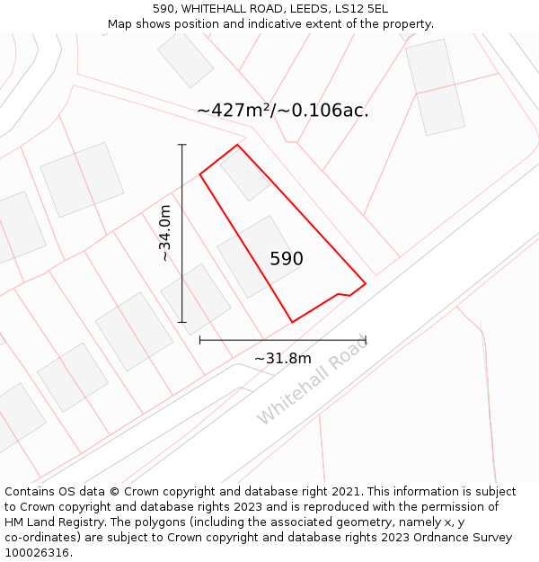 590, WHITEHALL ROAD, LEEDS, LS12 5EL: Plot and title map