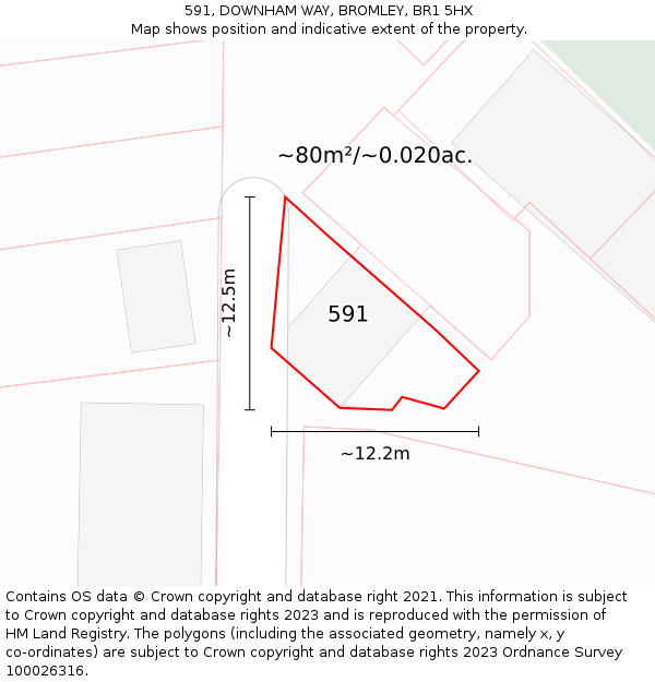 591, DOWNHAM WAY, BROMLEY, BR1 5HX: Plot and title map