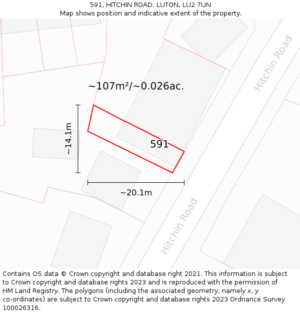 591, HITCHIN ROAD, LUTON, LU2 7UN: Plot and title map