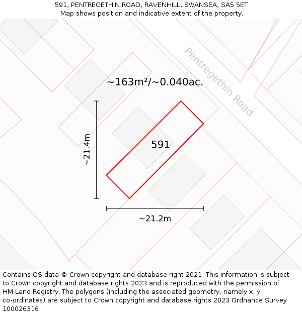 591, PENTREGETHIN ROAD, RAVENHILL, SWANSEA, SA5 5ET: Plot and title map