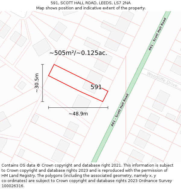 591, SCOTT HALL ROAD, LEEDS, LS7 2NA: Plot and title map