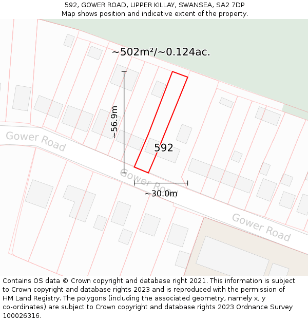 592, GOWER ROAD, UPPER KILLAY, SWANSEA, SA2 7DP: Plot and title map