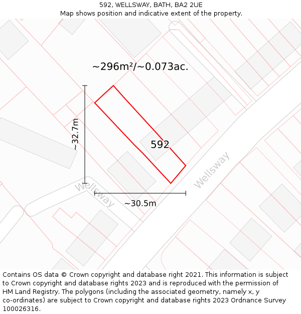 592, WELLSWAY, BATH, BA2 2UE: Plot and title map