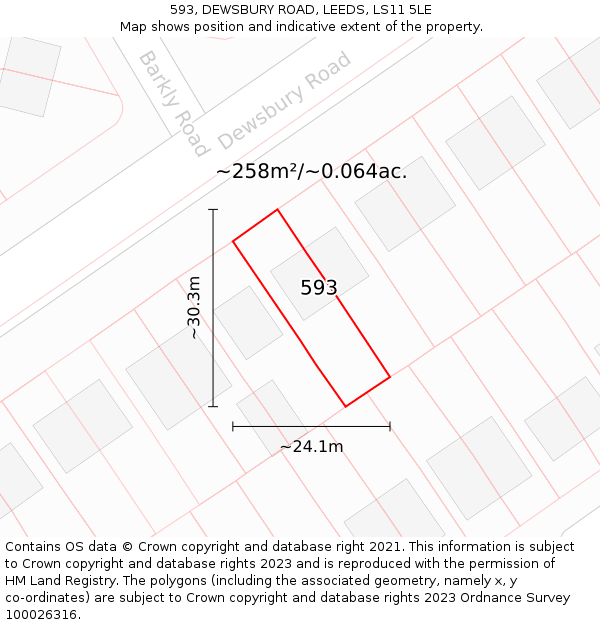 593, DEWSBURY ROAD, LEEDS, LS11 5LE: Plot and title map