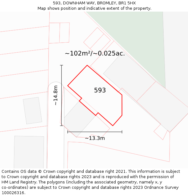 593, DOWNHAM WAY, BROMLEY, BR1 5HX: Plot and title map
