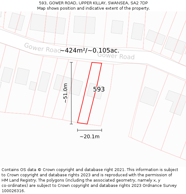 593, GOWER ROAD, UPPER KILLAY, SWANSEA, SA2 7DP: Plot and title map