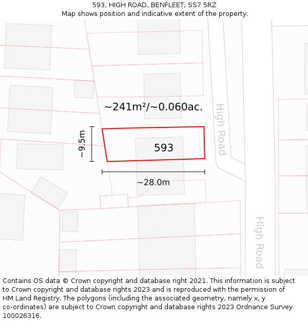 593, HIGH ROAD, BENFLEET, SS7 5RZ: Plot and title map