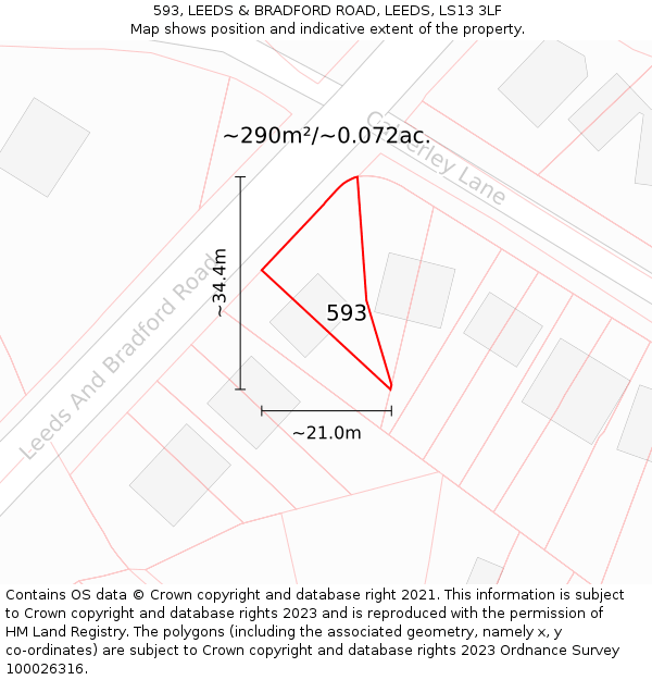 593, LEEDS & BRADFORD ROAD, LEEDS, LS13 3LF: Plot and title map