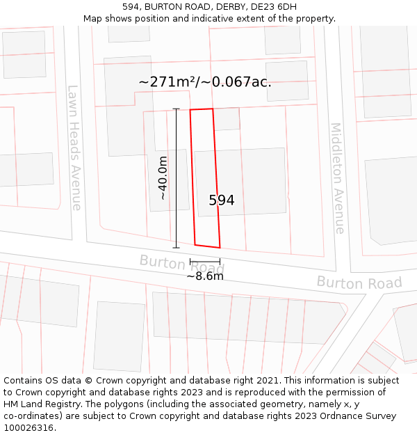 594, BURTON ROAD, DERBY, DE23 6DH: Plot and title map