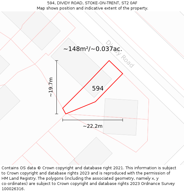594, DIVIDY ROAD, STOKE-ON-TRENT, ST2 0AF: Plot and title map