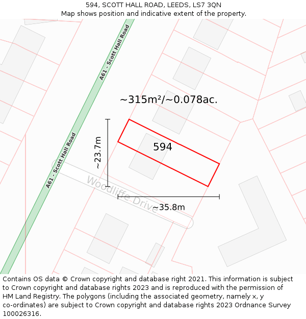 594, SCOTT HALL ROAD, LEEDS, LS7 3QN: Plot and title map