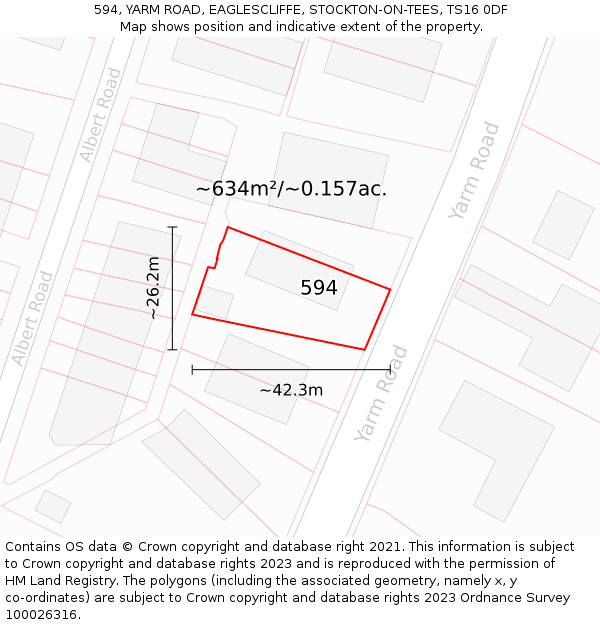 594, YARM ROAD, EAGLESCLIFFE, STOCKTON-ON-TEES, TS16 0DF: Plot and title map