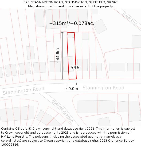 596, STANNINGTON ROAD, STANNINGTON, SHEFFIELD, S6 6AE: Plot and title map